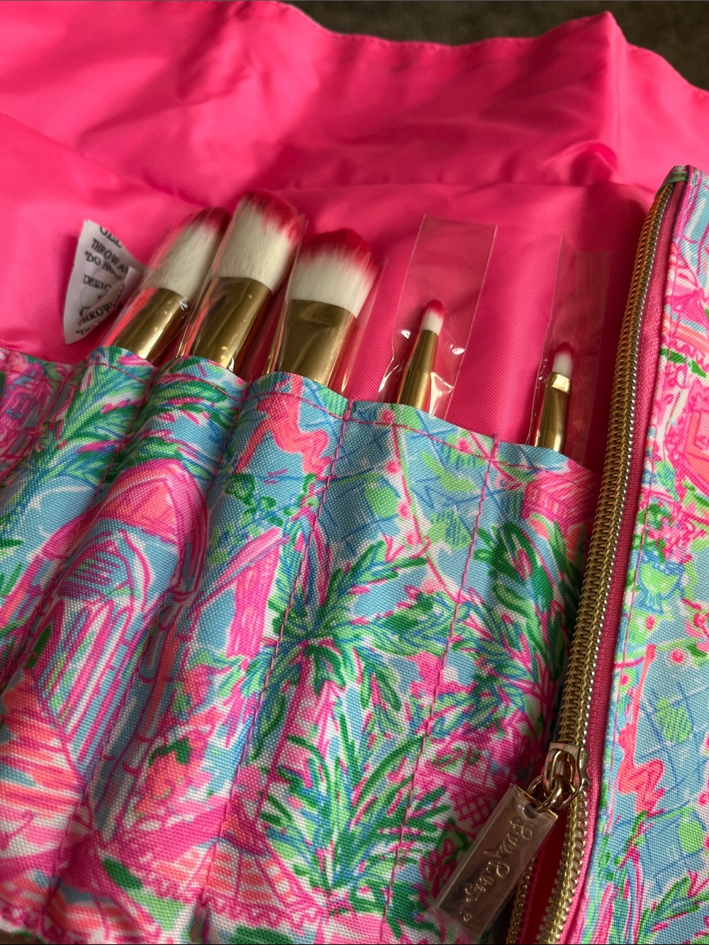 Lilly Pulitzer make up brush set and case. One case and 5 brushes. All new.